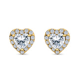 Heart shape Stud Earrings Wedding Simulated CZ 925 Sterling Silver (10mm)