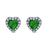 Heart shape Stud Earrings Wedding Simulated CZ 925 Sterling Silver (10mm)