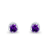 Wedding Bridal Stud Earrings Round Simulated CZ 925 Sterling Silver