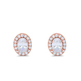 Stud Earrings Wedding Engagement Oval Simulated CZ 925 Sterling Silver (11mm)