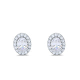 Stud Earrings Wedding Engagement Oval Simulated CZ 925 Sterling Silver (11mm)