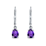 Leverback Earrings Pear CZ 925 Sterling Silver
