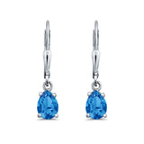Leverback Earrings Pear CZ 925 Sterling Silver