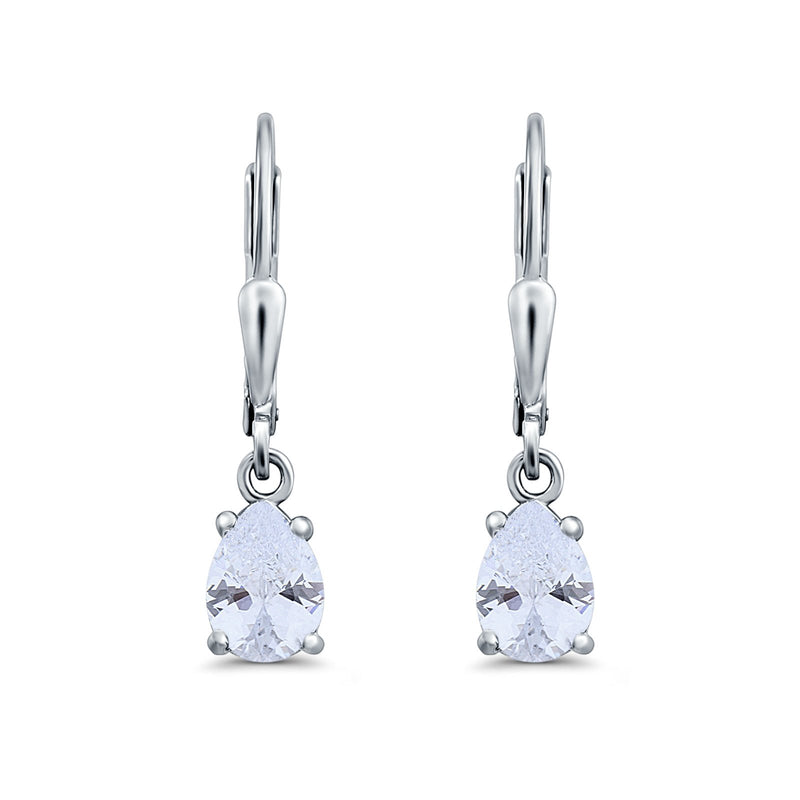 Leverback Earrings Pear CZ 925 Sterling Silver