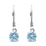 Lever Back Earring Round Simulated Cubic Zirconia 925 Sterling Silver (2mm-10mm)