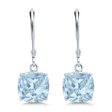 Cushion Cut Bridal Dangling Leverback Earrings Simulated Cubic Zirconia 925 Sterling Silver (3mm-10mm)