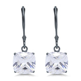 Cushion Cut Bridal Dangling Leverback Earrings Simulated Cubic Zirconia 925 Sterling Silver (3mm-10mm)