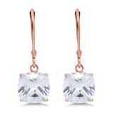 Cushion Cut Bridal Dangling Leverback Earrings Simulated Cubic Zirconia 925 Sterling Silver (3mm-10mm)