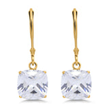 Cushion Cut Bridal Dangling Leverback Earrings Simulated Cubic Zirconia 925 Sterling Silver (3mm-10mm)