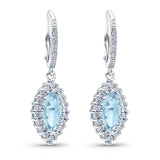 Halo Marquise Dangling Leverback Wedding Earrings Simulated Cubic Zirconia 925 Sterling Silver (31mm)