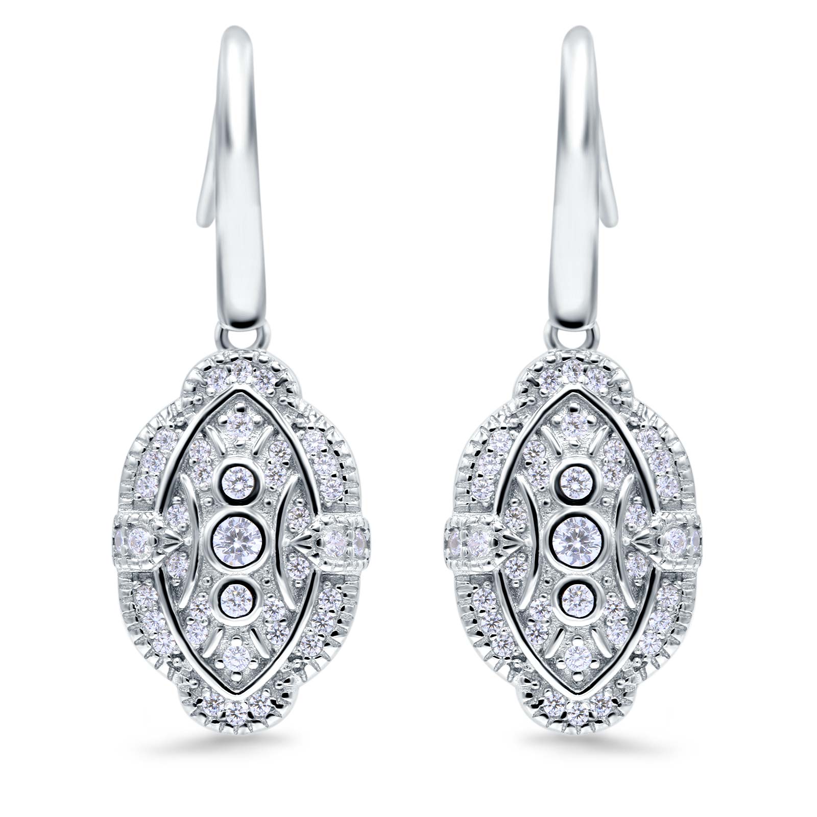 Drop Dangle Earrings Round Simulated Cubic Zirconia 925 Sterling Silver (18mm)