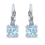 Cushion Cut Dangling Leverback Earrings Wedding Simulated Cubic Zirconia 925 Sterling Silver (15mm)