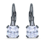 Cushion Cut Dangling Leverback Earrings Wedding Simulated Cubic Zirconia 925 Sterling Silver (15mm)