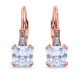 Cushion Cut Dangling Leverback Earrings Wedding Simulated Cubic Zirconia 925 Sterling Silver (15mm)