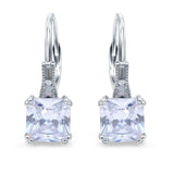 Cushion Cut Dangling Leverback Earrings Wedding Simulated Cubic Zirconia 925 Sterling Silver (15mm)