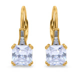 Cushion Cut Dangling Leverback Earrings Wedding Simulated Cubic Zirconia 925 Sterling Silver (15mm)