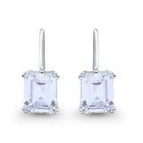 Cushion Cut Dangling Leverback Wedding Earrings Simulated Cubic Zirconia 925 Sterling Silver (20mm)