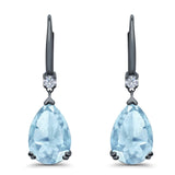 Pear Shape Dangling Leverback Earrings Wedding Simulated Cubic Zirconia 925 Sterling Silver (22mm)