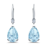 Pear Shape Dangling Leverback Earrings Wedding Simulated Cubic Zirconia 925 Sterling Silver (22mm)