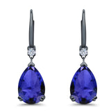 Pear Shape Dangling Leverback Earrings Wedding Simulated Cubic Zirconia 925 Sterling Silver (22mm)