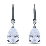 Pear Shape Dangling Leverback Earrings Wedding Simulated Cubic Zirconia 925 Sterling Silver (22mm)