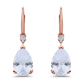 Pear Shape Dangling Leverback Earrings Wedding Simulated Cubic Zirconia 925 Sterling Silver (22mm)