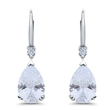 Pear Shape Dangling Leverback Earrings Wedding Simulated Cubic Zirconia 925 Sterling Silver (22mm)