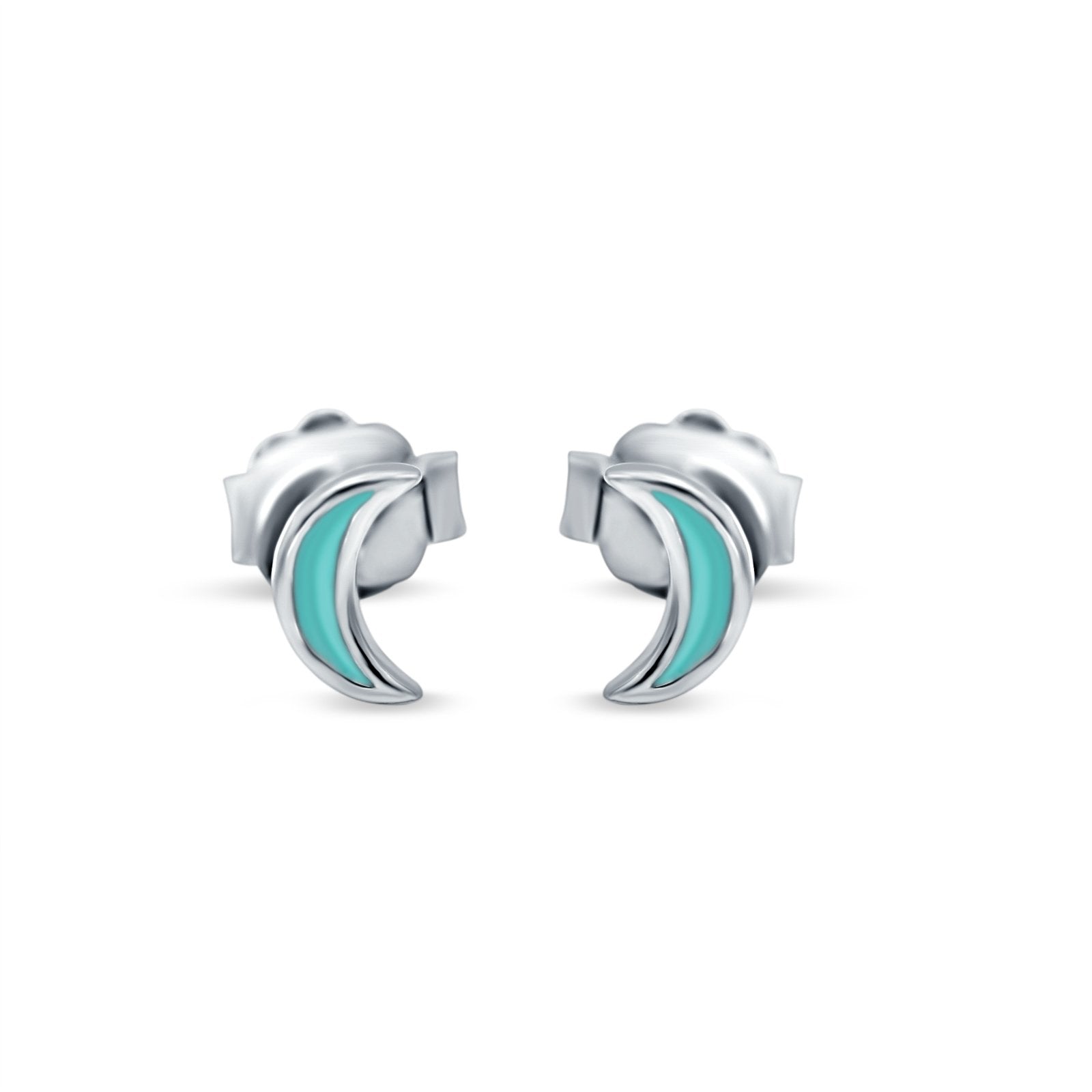 Tiny Crescent Moon New Design Stud Earrings 925 Sterling Silver