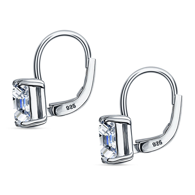 Asscher Leverback Earrings Cubic Zirconia 925 Sterling Silver