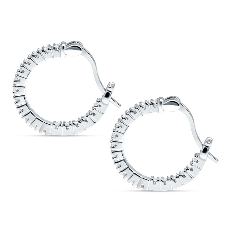 Huggie Hoop Earrings Round Cubic Zirconia 925 Sterling Silver