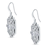 Milgrain Fishhook Earrings Cubic Zirconia 925 Sterling Silver