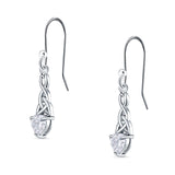 Celtic Trinity Heart Fish-Hook Earrings Cubic Zirconia 925 Sterling Silver