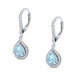 Pear Teardrop Halo Dangle Earrings Cubic Zirconia 925 Sterling Silver