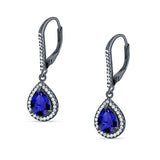 Pear Teardrop Halo Dangle Earrings Cubic Zirconia 925 Sterling Silver