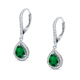 Pear Teardrop Halo Dangle Earrings Cubic Zirconia 925 Sterling Silver