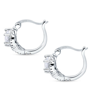 Halo Round Huggie Hoop Earrings Cubic Zirconia 925 Sterling Silver