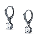 Asscher Cut Solitaire Cubic Zirconia Drop Earrings 925 Sterling Silver