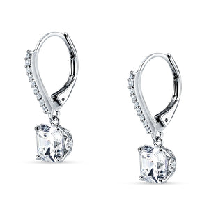 Asscher Cut Solitaire Cubic Zirconia Drop Earrings 925 Sterling Silver
