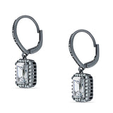 Emerald Cut Dangle Drop Leverback Earrings Cubic Zirconia 925 Sterling Silver