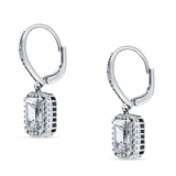 Emerald Cut Dangle Drop Leverback Earrings Cubic Zirconia 925 Sterling Silver