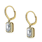 Emerald Cut Dangle Drop Leverback Earrings Cubic Zirconia 925 Sterling Silver