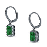 Emerald Cut Dangle Drop Leverback Earrings Cubic Zirconia 925 Sterling Silver