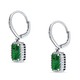 Emerald Cut Dangle Drop Leverback Earrings Cubic Zirconia 925 Sterling Silver