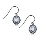 Halo Oval Fishhook Earrings Cubic Zirconia 925 Sterling Silver