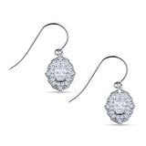 Halo Oval Fishhook Earrings Cubic Zirconia 925 Sterling Silver