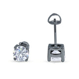 Solitaire Screw Back Stud Earring Brilliant Round Simulated Cubic Zirconia Solid 925 Sterling Silver