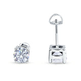 Solitaire Screw Back Stud Earring Brilliant Round Simulated Cubic Zirconia Solid 925 Sterling Silver