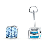 Solitaire Screw Back Stud Earring Excellent Cushion Cut Simulated Cubic Zirconia Solid 925 Sterling Silver