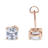 Solitaire Screw Back Stud Earring Excellent Cushion Cut Simulated Cubic Zirconia Solid 925 Sterling Silver