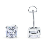 Solitaire Screw Back Stud Earring Excellent Cushion Cut Simulated Cubic Zirconia Solid 925 Sterling Silver